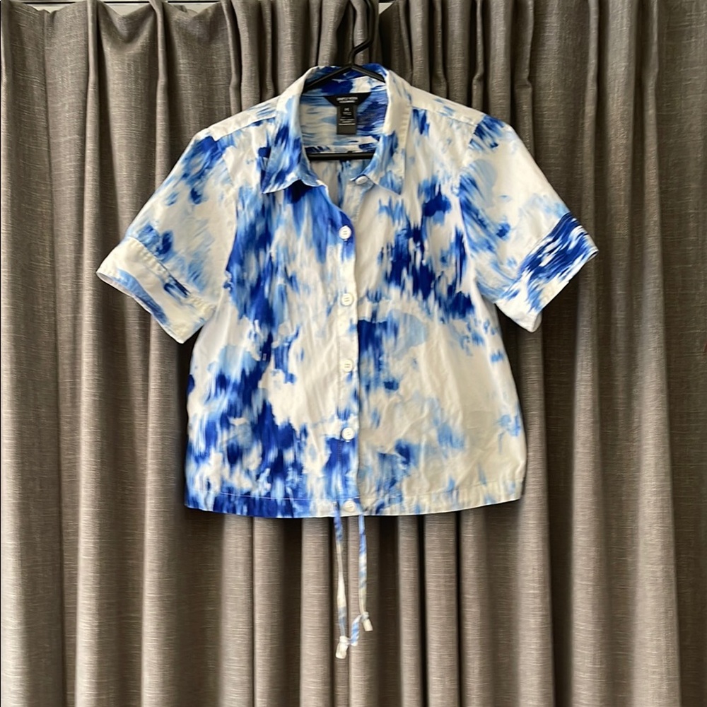 Blue and White Button-Up Shirt